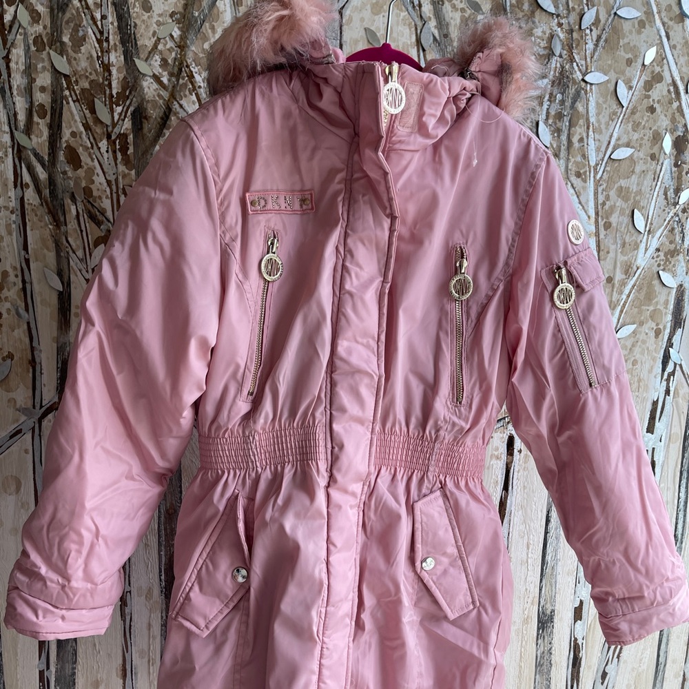 DKNY Girl Coat With Detachable Fur Faux